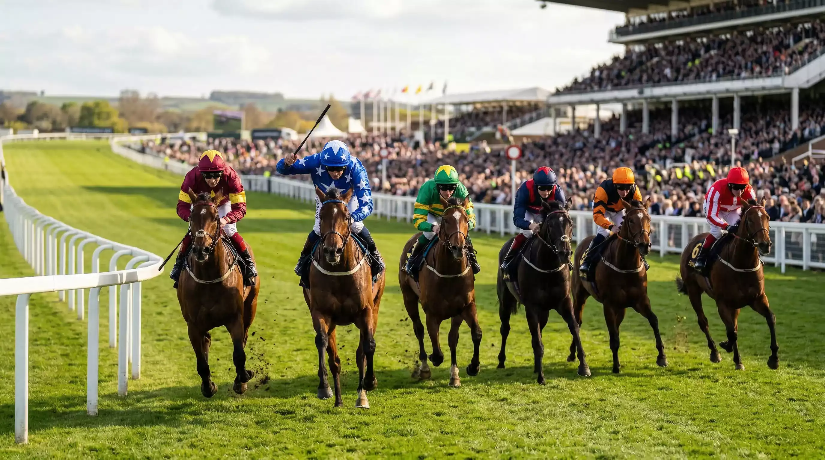 UK horse racing betting online — thoroughbreds racing on a British turf course