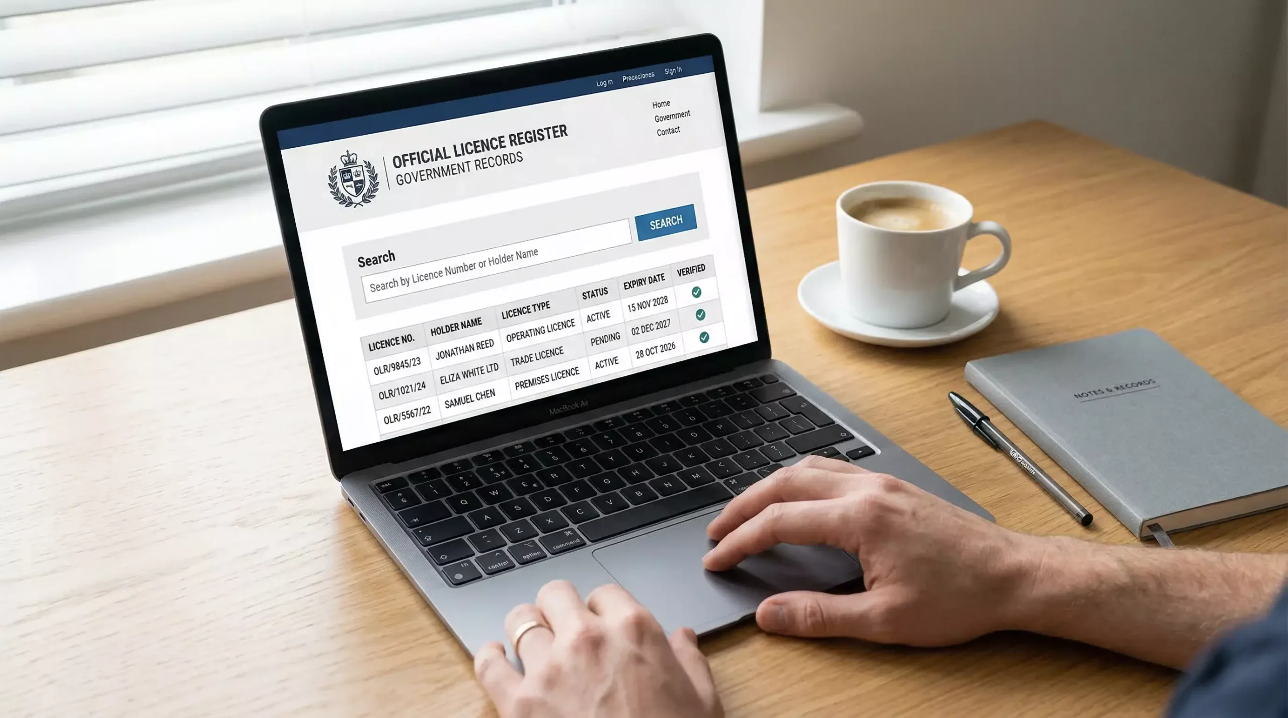 Close-up of a laptop screen displaying the UK Gambling Commission licence register page